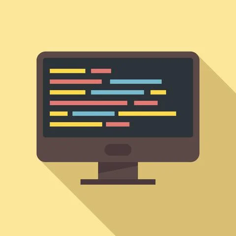 Kid coding icon flat vector. Computer education Stock Illustration