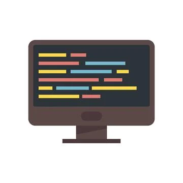 Kid coding icon flat vector. Computer education Stock Illustration