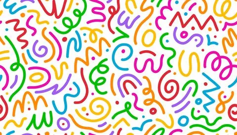 Kid color line squiggle shape seamless pattern 스톡 일러스트