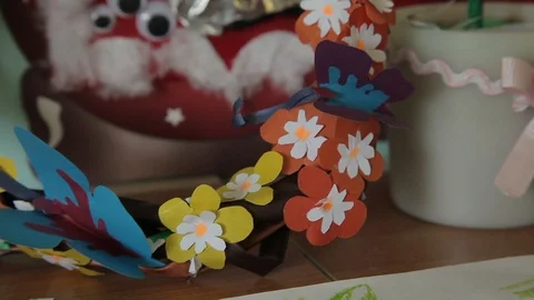 Kid crafts from paper Stock Footage 92051562