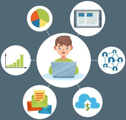 Kid creativity, mindmap and brainstorm vector illustration on blue background Stock Illustration