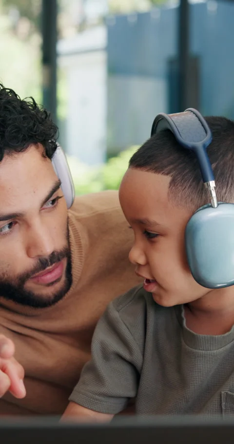 Kid, dad and count in home for online learning with math, numbers and teaching Stock Footage 335188666