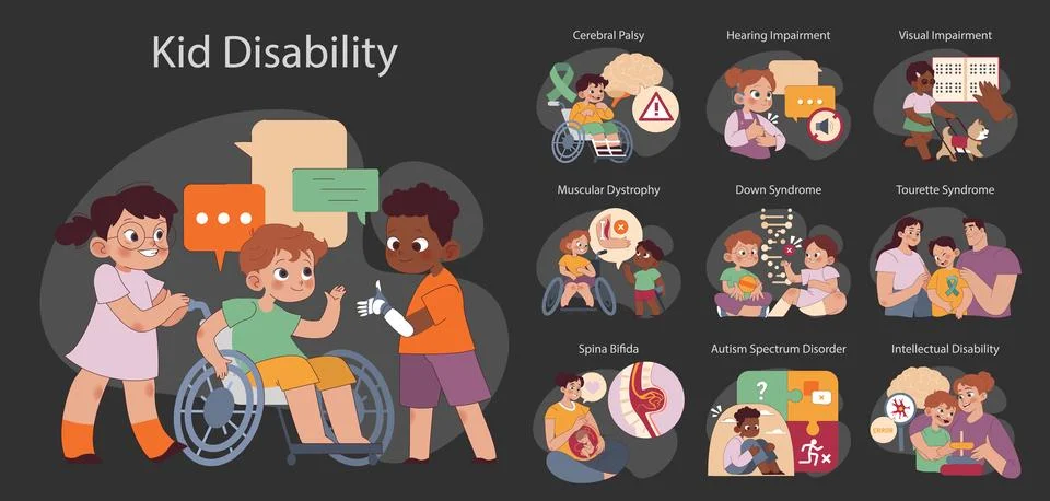Kid Disability set. Stock Illustration