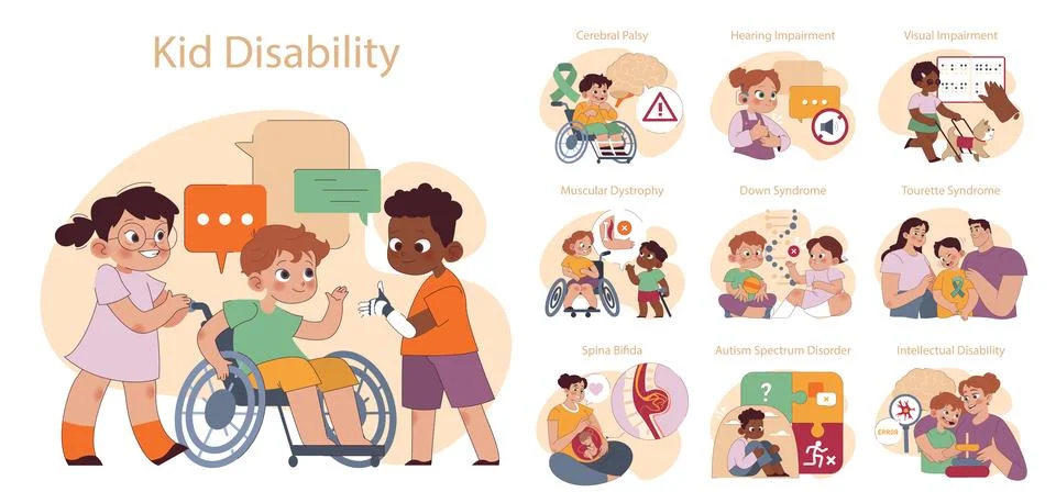 Kid Disability set. Stock Illustration
