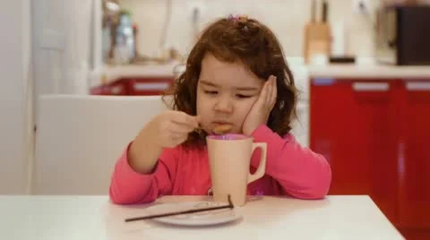 Kid Doesn't Like Breakfast Stock Footage 22428693