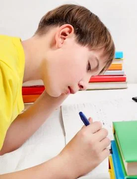 Kid doing Homework Foto stock