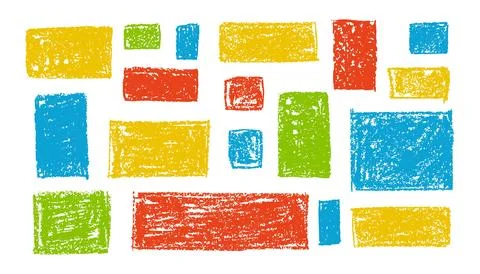 Kid doodle of rough rectangular shapes with blue, red and green pastel wax Stock Illustration