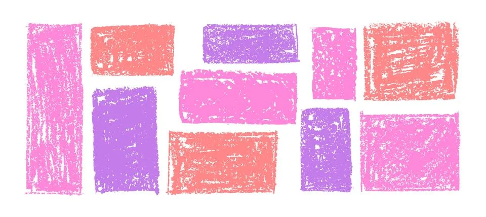 Kid doodle of rough rectangular shapes with red pink and lilac pastel wax Stock Illustration