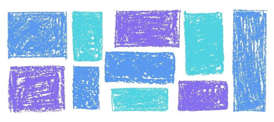 Kid doodle of rough rectangular shapes with blue and green pastel wax texture Stock Illustration