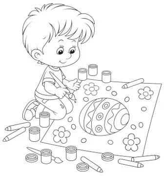 Kid drawing an Easter egg Stock Illustration