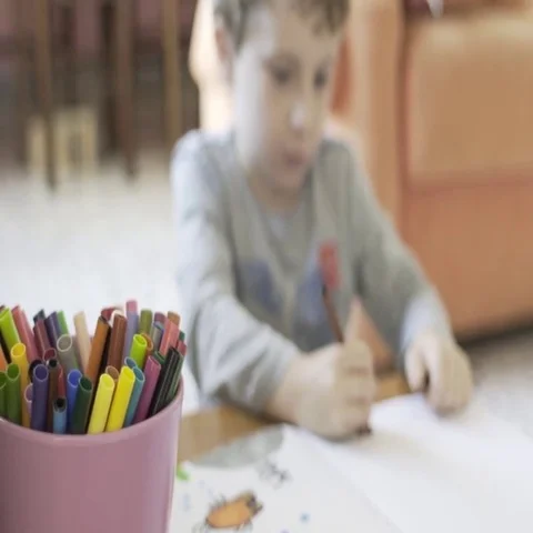 Kid drawing Stock Footage 69635831