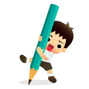 Kid drawing with pencil Illustrazione stock
