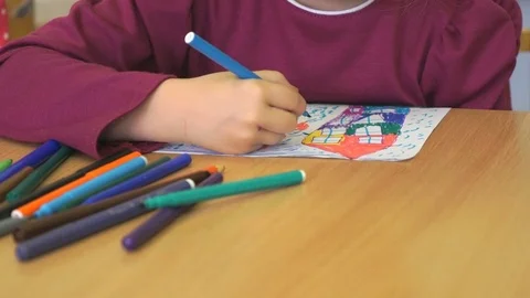 Kid draws image using the markers. Close-up Stock Footage 71780104
