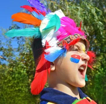 Kid dressed as Injun Stock Photos