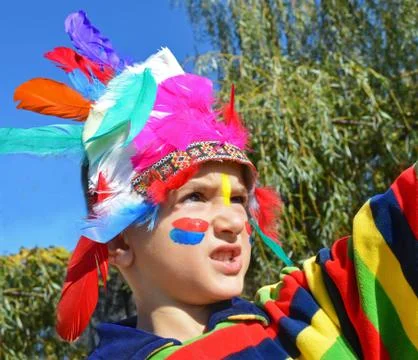 Kid dressed as Injun Stock Photos