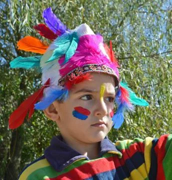 Kid dressed as Injun Stock Photos