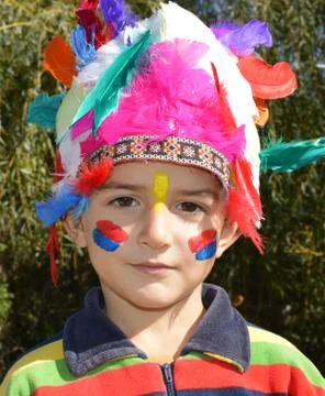 Kid dressed as Injun Stock Photos