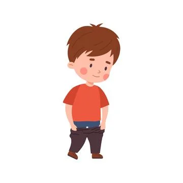 Kid dressing himself up, vector cartoon cute independent boy standing undressing Stock Illustration