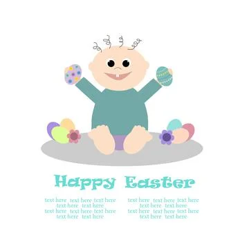 Kid with Easter colored eggs. Easter holiday. Stock Illustration