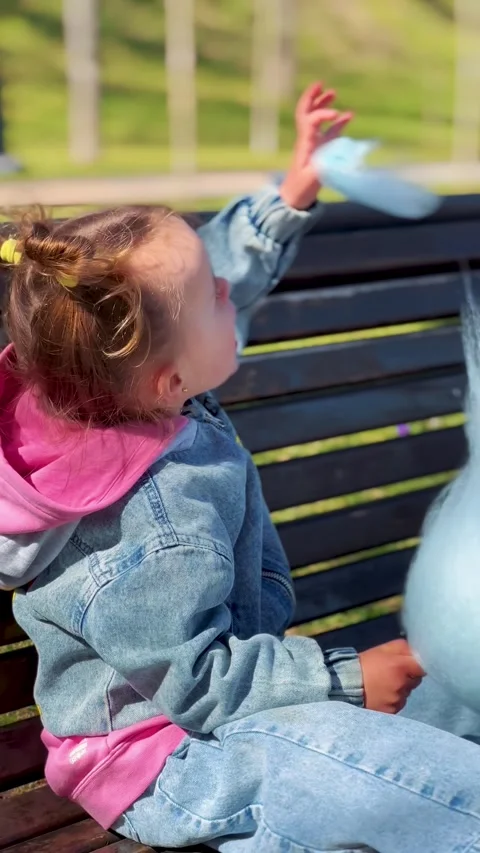 Kid Eating Cotton Candy Close Up Sweet Food Snack Stock Footage 332253388