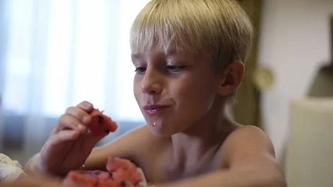 Kid eating watermelon. Stock Footage 137675947