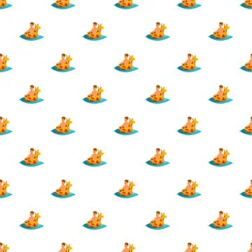 Kid enjoying summer fun on inflatable giraffe pattern Stock Illustration