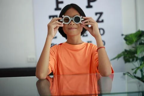 Kid eye test, eye care 写真素材