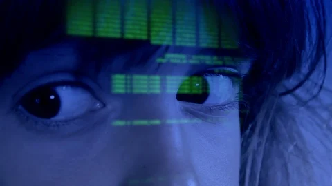 Kid eyes browse source code green Stock Footage 93144865