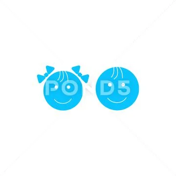 Kid faces icon flat Stockillustratie