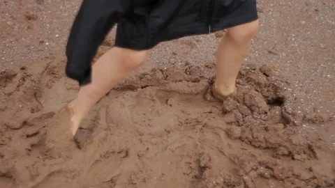 Kid Feet Dancing in Mud Barefoot Stock Footage 96463133