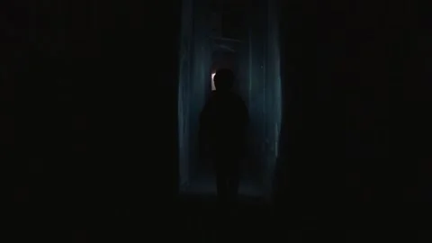 Kid with flashlights walking through dark tunnels Stock Footage 195764689