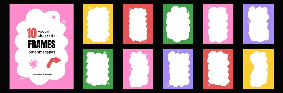 Kid frame set with bold border for cute photo card and fun party template. Wavy Stock Illustration