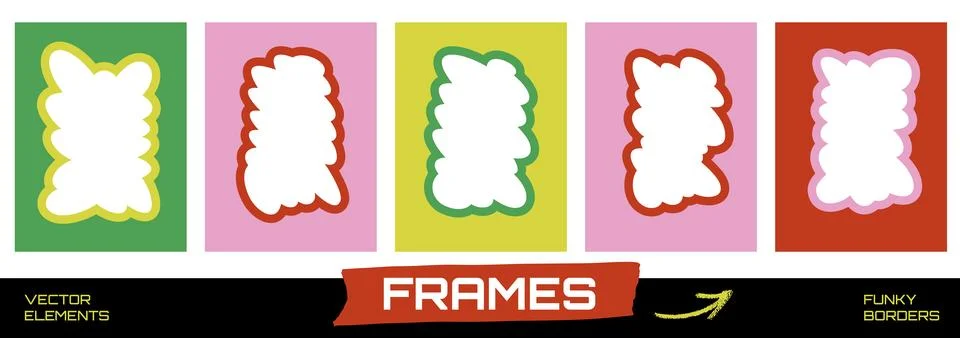 Kid frame with wavy rectangle for funky quotation text box and groovy photo card Stock Illustration