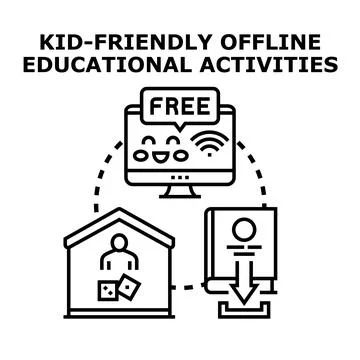 Kid friendly educational activities and online resources concept Stock Illustration