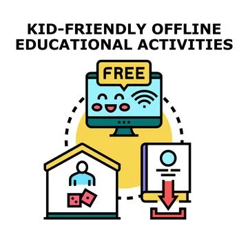 Kid friendly educational activities and online resources concept Stock Illustration