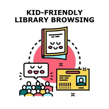 Kid friendly library browsing offering educational book choices Stock Illustration