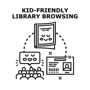Kid friendly library browsing offering educational book choices Stock Illustration