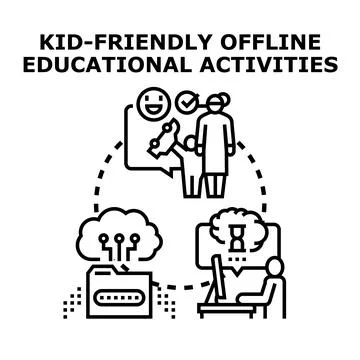 Kid friendly offline educational activities concept Illustrazione stock