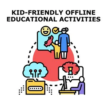 Kid friendly offline educational activities concept Stock Illustration