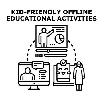 Kid friendly offline educational activities concept learning Stock Illustration