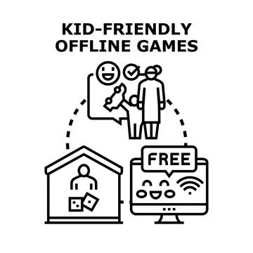 Kid friendly offline games concept vector illustration Stock Illustration