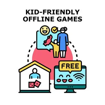 Kid friendly offline games concept vector illustration Stock Illustration