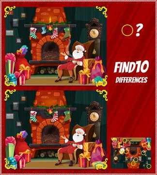 Kid game find ten differences with Santa Claus Illustrazione stock