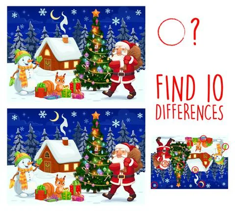Kid game find ten differences Christmas characters イラスト素材