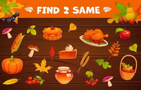 Kid game find two same Thanksgiving holiday object Stock Illustration