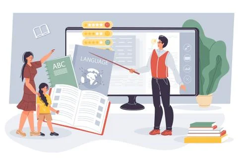 Kid getting language knowledge at online lesson Stock Illustration