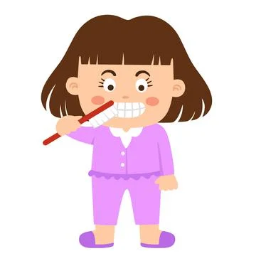 Kid girl brushing teeth vector illustration Stock Illustration