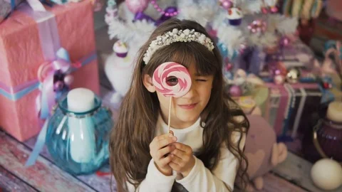 Kid Girl with Candy 動画素材 69944997