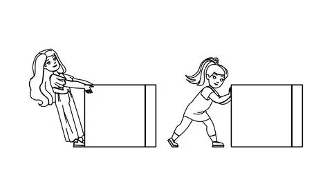 Kid girl push pull vector Illustrazione stock