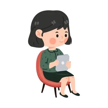 Kid girl using a digital tablet 스톡 일러스트